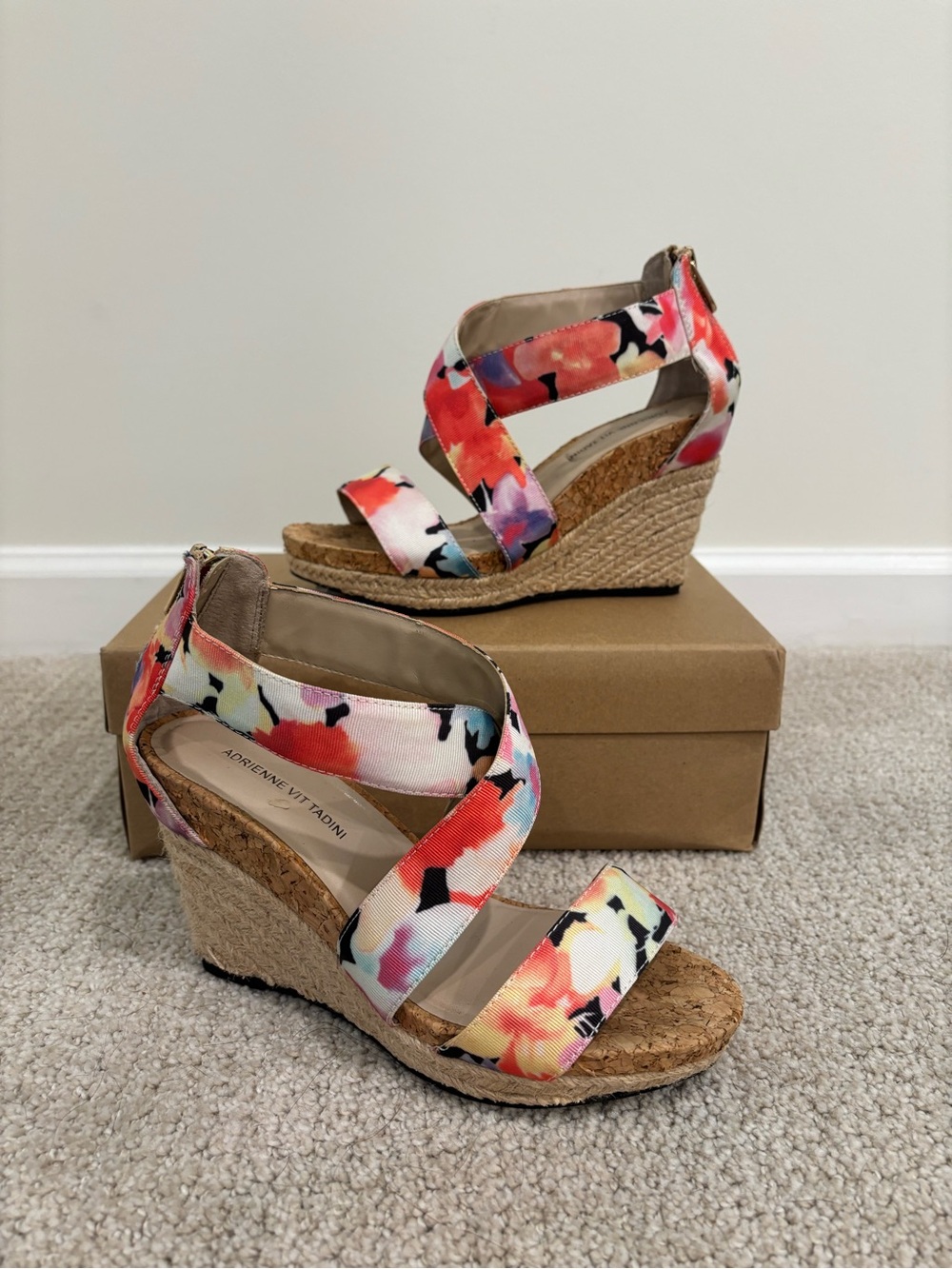 Adrienne Vittadini floral fabric wedge sandals